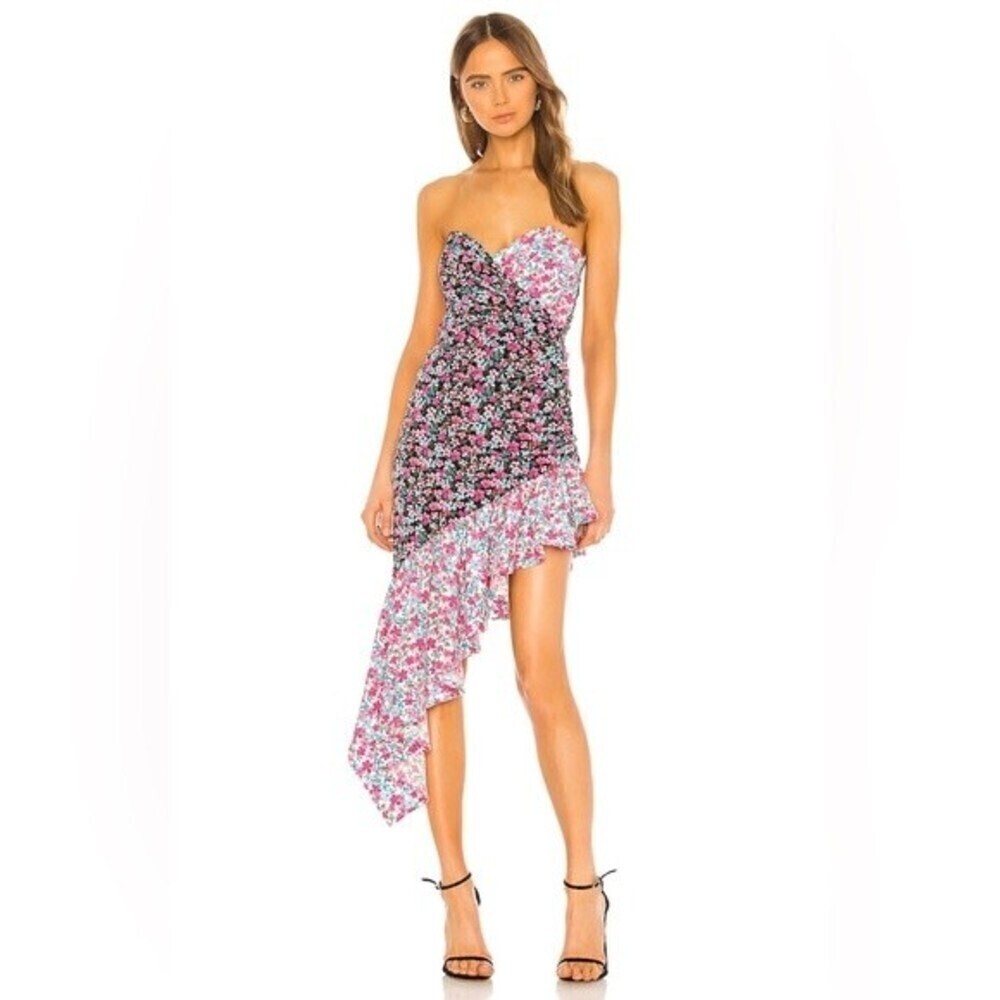 NWT! lovers + friends trish mixed floral asymmetrical strapless dress size S